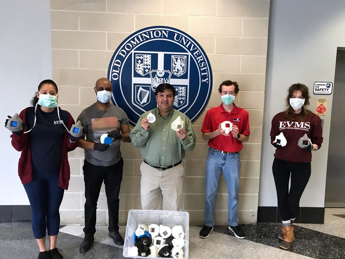 ODU_Engineering's tweet image. ODU Engineers used an open-source design to create an efficient face mask with a removable filter for health-care providers at @_CHKD. Within days, with help from Univ of Miami medical student, Kathleen Kelly and student volunteers from EVMS, the mask was already in use. @odumsve