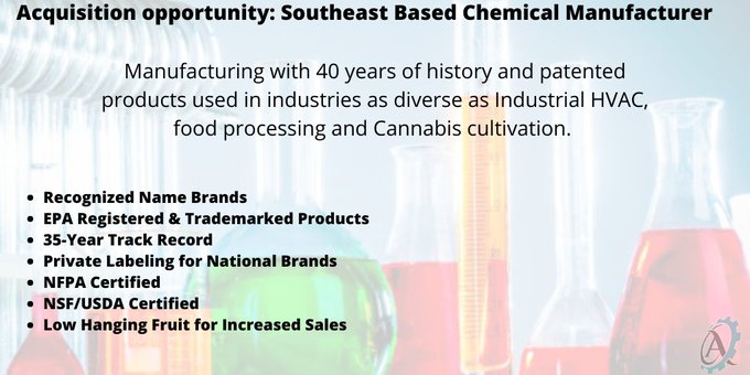 MfgBrokers's tweet photo. Contact us for more information! | Client Code: CM-610 | 908-387-1000 https://t.co/Z93o4EOhfE
#acquisitions #mergers #manufacturing #chemicals #coatings #protection #HVAC #USDA #EPA #medical #cleanrooms #smokeresistant #foodmanufacturing #MondayManufacturing #AMB https://t.co/2j7lrURdFi