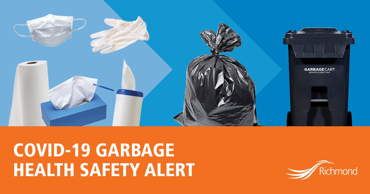 Please do your part to keep  #RichmondBC waste collection staff & others safe during  #COVID19:⁠ Used tissues, disposable wipes, face masks & gloves should all be disposed of in the garbagePlace these items in garbage bags & tie the bag securely (no loose items)