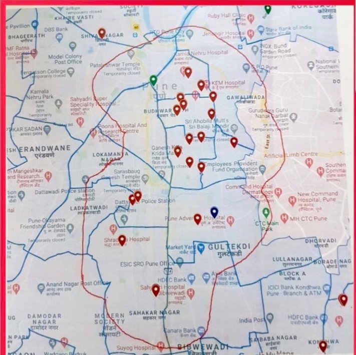 katta_news's tweet photo. PUNE: Heart of the City will be close  in View of #COVID2019.
Since cases are rapidly growing so Administration has taken a decision to shut down below marked areas from tomorrow.
#Corona positive patients will be admit in Bopodi and symbiosis hospital lavale.
@CMOMaharashtra https://t.co/Pmq9iZO3es