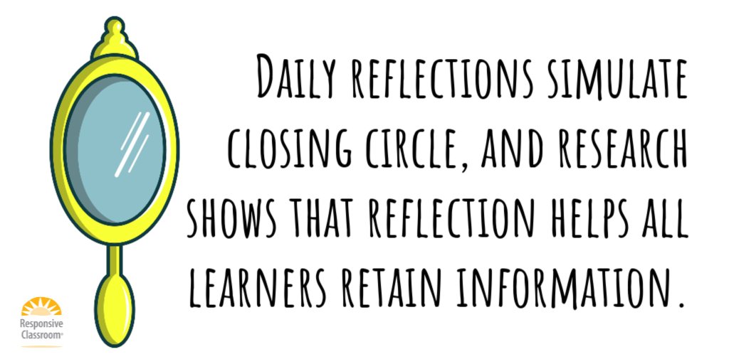 responsiveclass's tweet photo. Think about how you can have students reflect on learning with something as simple as Three Words, Picture This (a drawing of something from their day), or What Stuck With Me to facilitate reflection. 

More tips for your virtual classroom here: https://t.co/BN193P6aT2 https://t.co/Yi0BX4rwSN