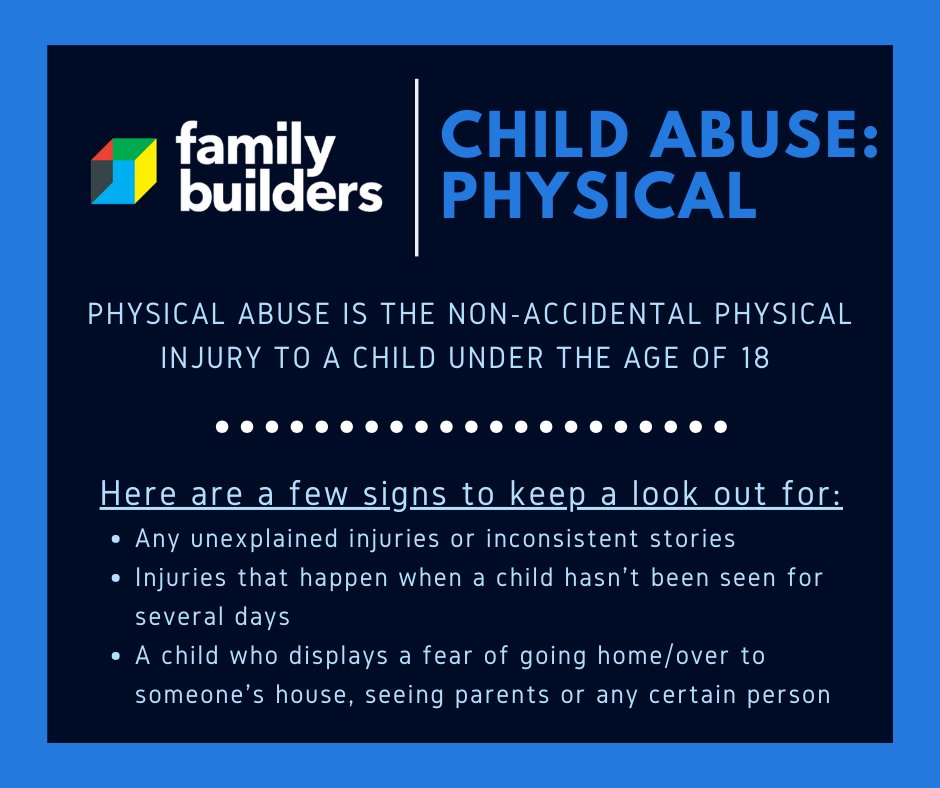 April: Child Abuse Awareness Month! This week we will be focusing on physical child abuse. Here are some signs to keep a look out for if you believe a child is being physically abused. #NCAPM2020 #OKWearsBlue #OKCWearsBlue #ChildAbuseAwarenessMonth