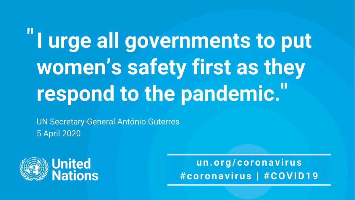 Many women under lockdown for #COVID19 face violence where they should be safest: in their own homes.

I urge all governments to put women’s safety first as they respond to the pandemic.

-- <a href="/antonioguterres/">António Guterres</a> bit.ly/2ULO48D #coronavirus