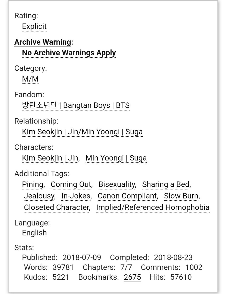 shipwrecks's tweet photo. Worldwide Lonesome by loindexter

Yoongi / Seokjin
40k words

https://t.co/kuXNyUrTEN https://t.co/X7BSY0LnQF