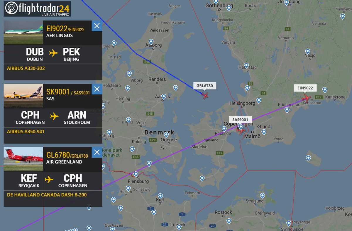One screenshot - three flights no one expected one month ago.

Aer Lingus en route to China to collect medical equipment.

SAS ferry flight to Stockholm to perform the longest non-stop SAS flight ever ARN-LIM

Air Greenland using Dash 8-200 aircraft to fly corona tests to Denmark