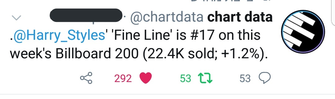 "Fine Line" is #17 on this week Billboard 200 chart. It has spent 2 weeks at #1, 7 weeks in the top 10 and now 16 weeks in the top 20.