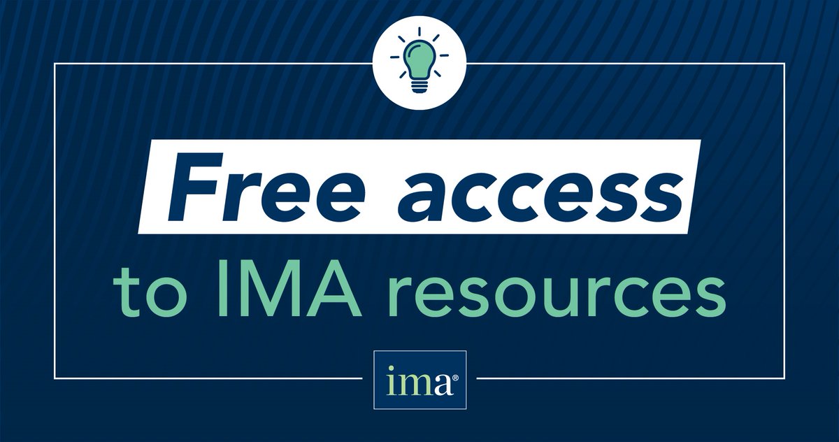 IMA_News's tweet photo. Get free access to IMA resources for 90 days. During this period of disruption, we wish to help others in our profession looking to learn and grow. Take advantage of the many valuable resources IMA provides and join our growing community. Learn more: https://t.co/5xOhTUWBON https://t.co/o9bTaX3qkB
