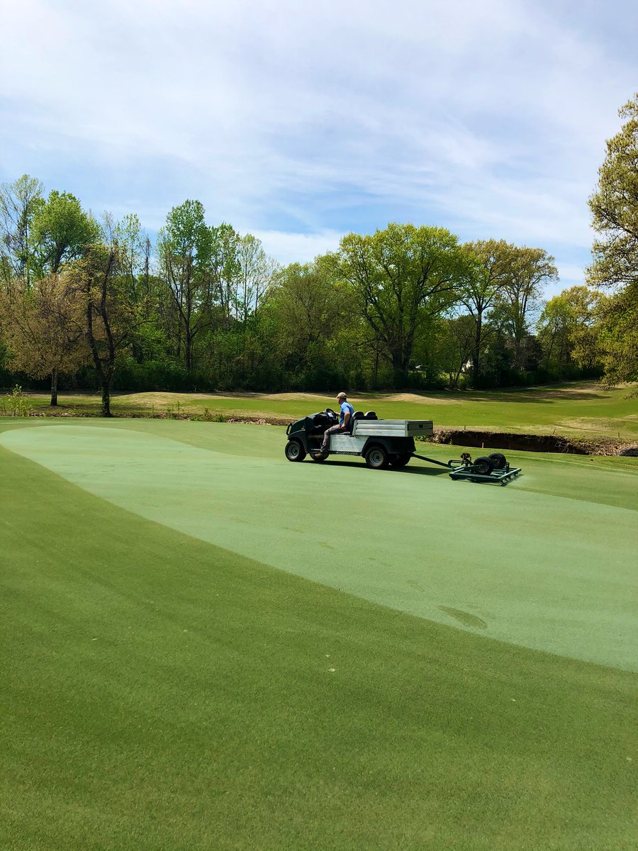 JacksonCC_GCM's tweet photo. What a #MaintenanceMonday, @JCCGOLF1914!!! Backtrack grooming &amp; topdressing Greens, slicing FWYS with the @RedeximTurfProd #VertiQuake, pressure-washing the Club patio, &amp; giving some much needed attention to the “Park” between 7 &amp; 14. Can’t brag enough on my crew!!! https://t.co/9MxfMomGcS