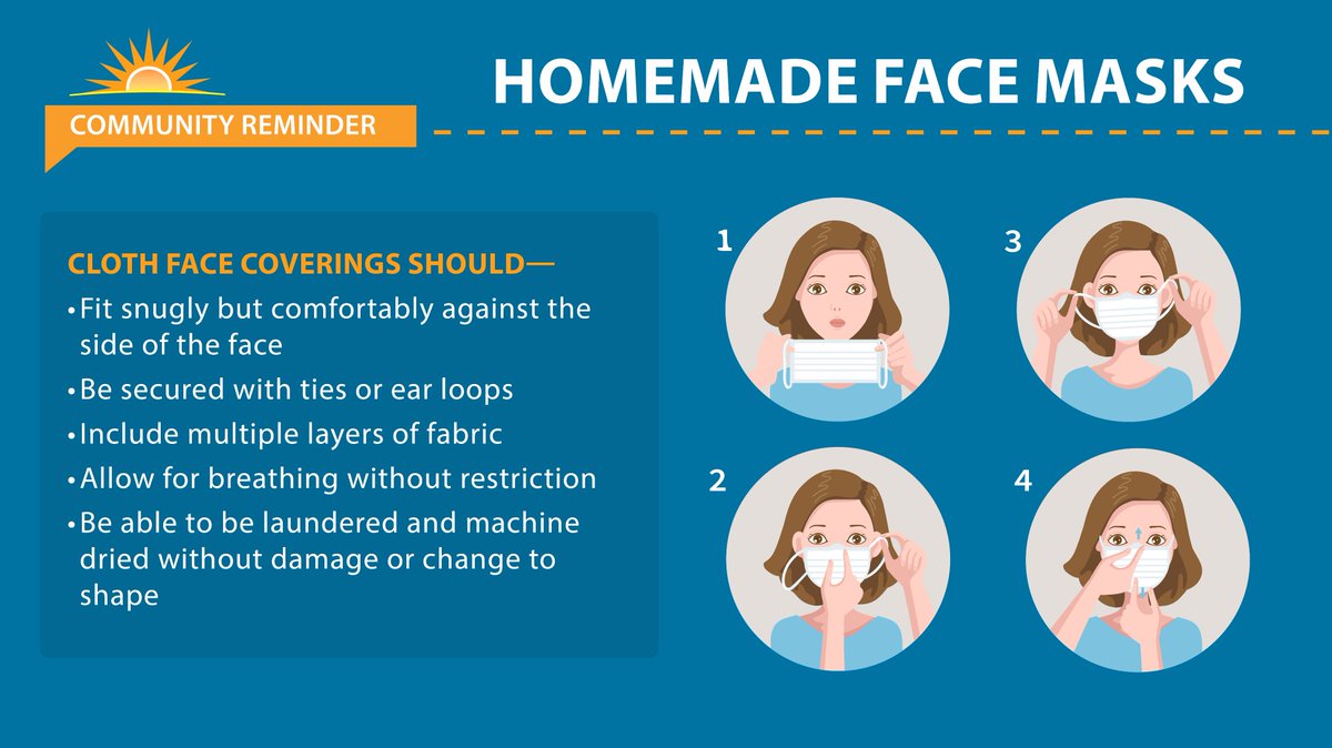 CoralSpringsFL's tweet photo. Help stop the community spread. The CDC recommends wearing cloth face coverings in public settings where other social distancing measures are difficult to maintain (e.g., grocery stores and pharmacies). #SaferAtHomeCS https://t.co/ez2RB0GQ1M
