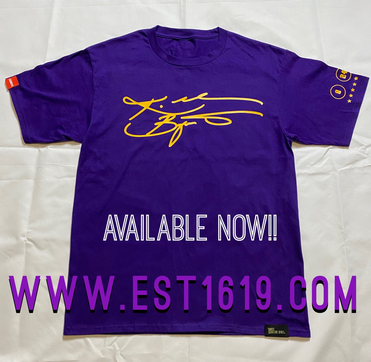 est1619's tweet photo. #Kobe inspired a world to follow their dreams. A LEGEND taken from us far too soon. Celebrate his legacy with our latest #SweetSignatureSeries shirt. Paying homage to his legacy in the court as well as his legacy as a #GirlDad. 
•
#Lakers #KobeShirt #BlackMamba #GiannaBryant https://t.co/vHQvso9A8O