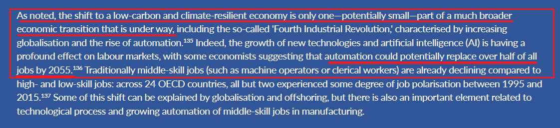 Globally? Over 50% by 2055. A  #Disposable working class. "... with some economists suggesting that  #automation could potentially replace over half of all jobs by 2055." - the Global Com. on the Economy & Climate "the disruption to workers' lives will be significant."  #WEF