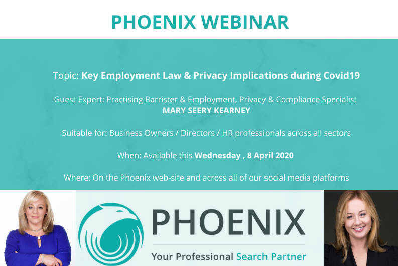 phoenixrecruit's tweet photo. #COVID19 continues to pose unique challenges for employers and raise specific employment law and privacy issues. 

Therefore,we are delighted to announce our upcoming Webinar on Key Employment Law &amp; Privacy Implications during #COVID19 with Mary Seery Kearney

Available Wednesday https://t.co/9MEhr0fri6