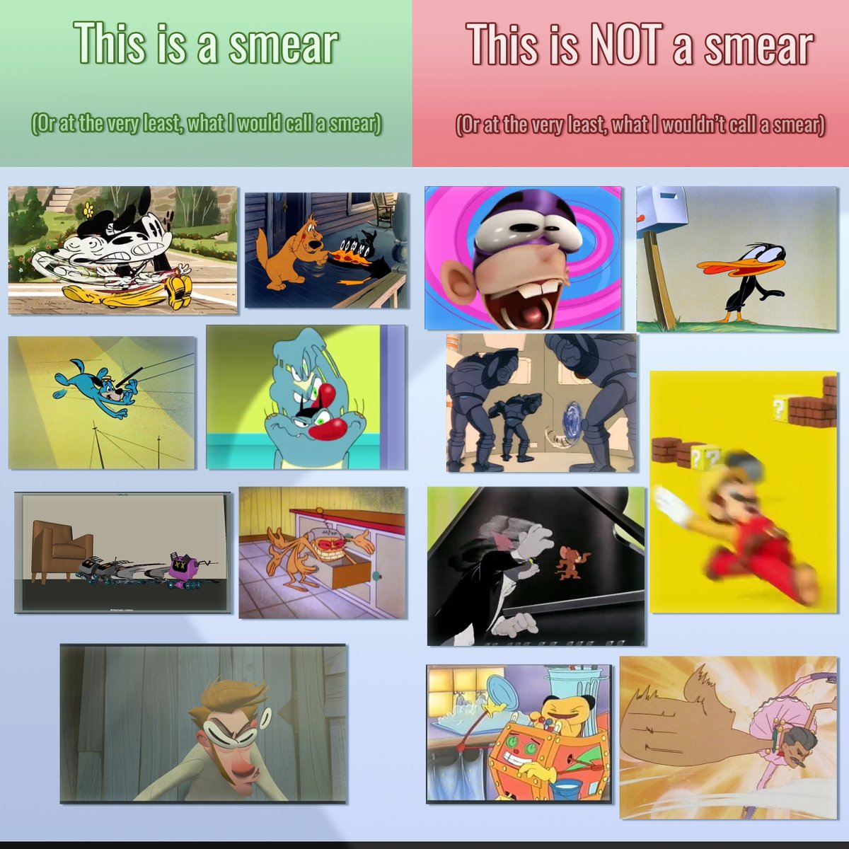 AnimationSmears's tweet image. I believed it was time to update the smear sheet with better examples of what is and is not a smear with a better explanation of defining them, so here we are.

[Read more in the thread please] ~@3DylanStar