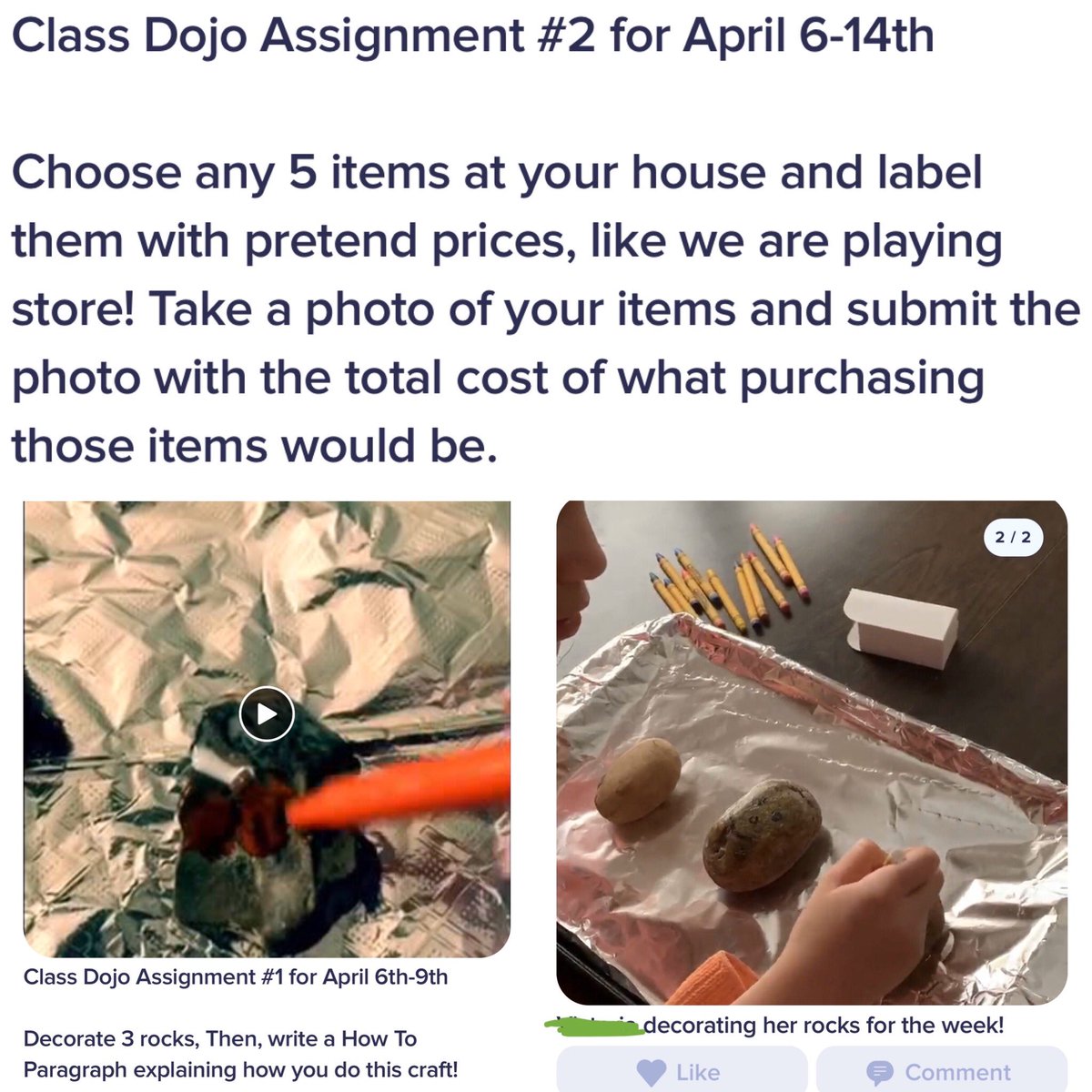 Assigning my students two assignments on #classdojo each week, and I LOVE to see how excited they get about them!! Look for updates on decorated rocks with how to paragraphs and at home “stores”! #3rdGrade #TravisRocks @hcisdprincipal <a href="/OliP2020/">Olivia Perry</a> <a href="/MPena220/">Mindy Pena</a> <a href="/SandyHcisd/">Patriot Counselor Sandy</a> <a href="/HcisdE/">HCISDTravisElementary</a>