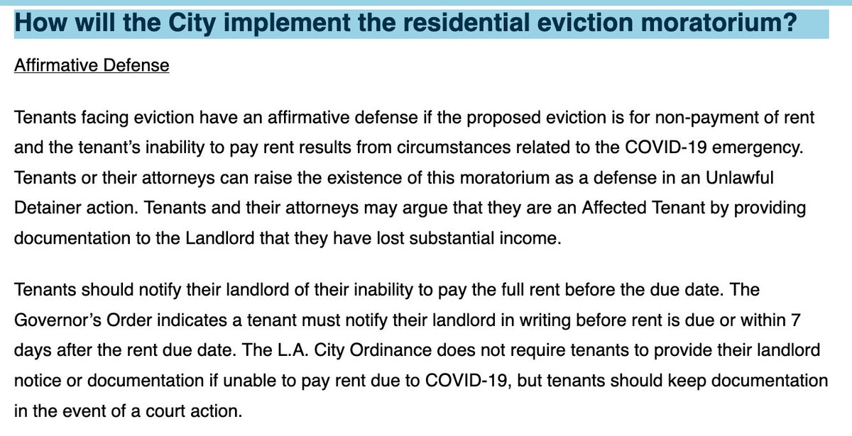 L.A.'s housing department has changed the FAQ on its website and is no longer advising tenants to provide their landlords with bank statements or other financial information within seven days if they're unable to pay rent.  https://hcidla.lacity.org/covid-19-eviction-moratorium