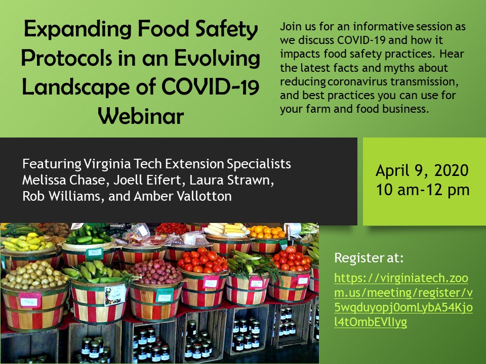 VTFoodScience's tweet photo. How should coronavirus affect your #foodsafety practices? The #VAFreshProduceFoodSafetyTeam is hosting a webinar Thurs. to address that question and bust some of the myths about #COVID19 transmission, featuring experts from #VTFoodScience. @VCE_news ππ
https://t.co/7cvI6fm8fh https://t.co/te6c6pYXJp