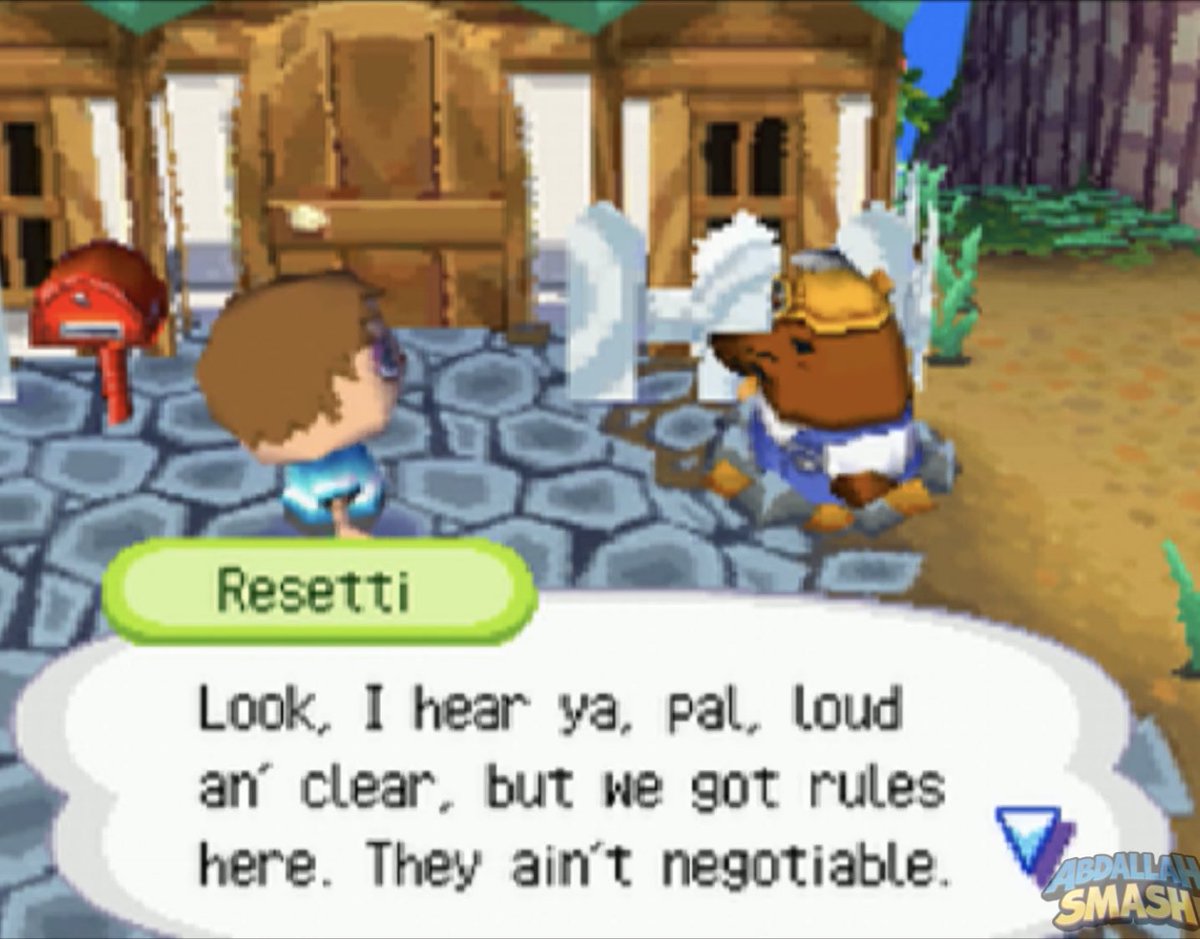 people who get mad when people say time traveling in animal crossing is cheating clearly never met resetti