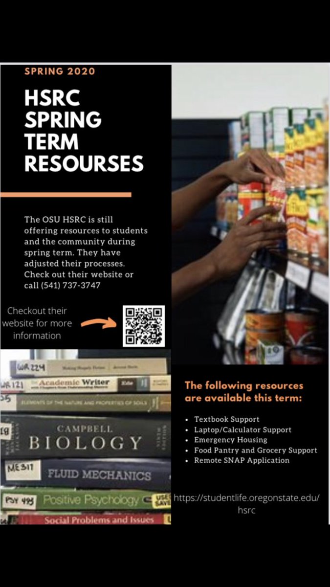 STEMLeadersOSU's tweet photo. Worried on how you’ll get through the term with campus being closed? The HSRC is still offering there services in this time of need. Check them out to see if they can help you. https://t.co/b4TZ2riPM4