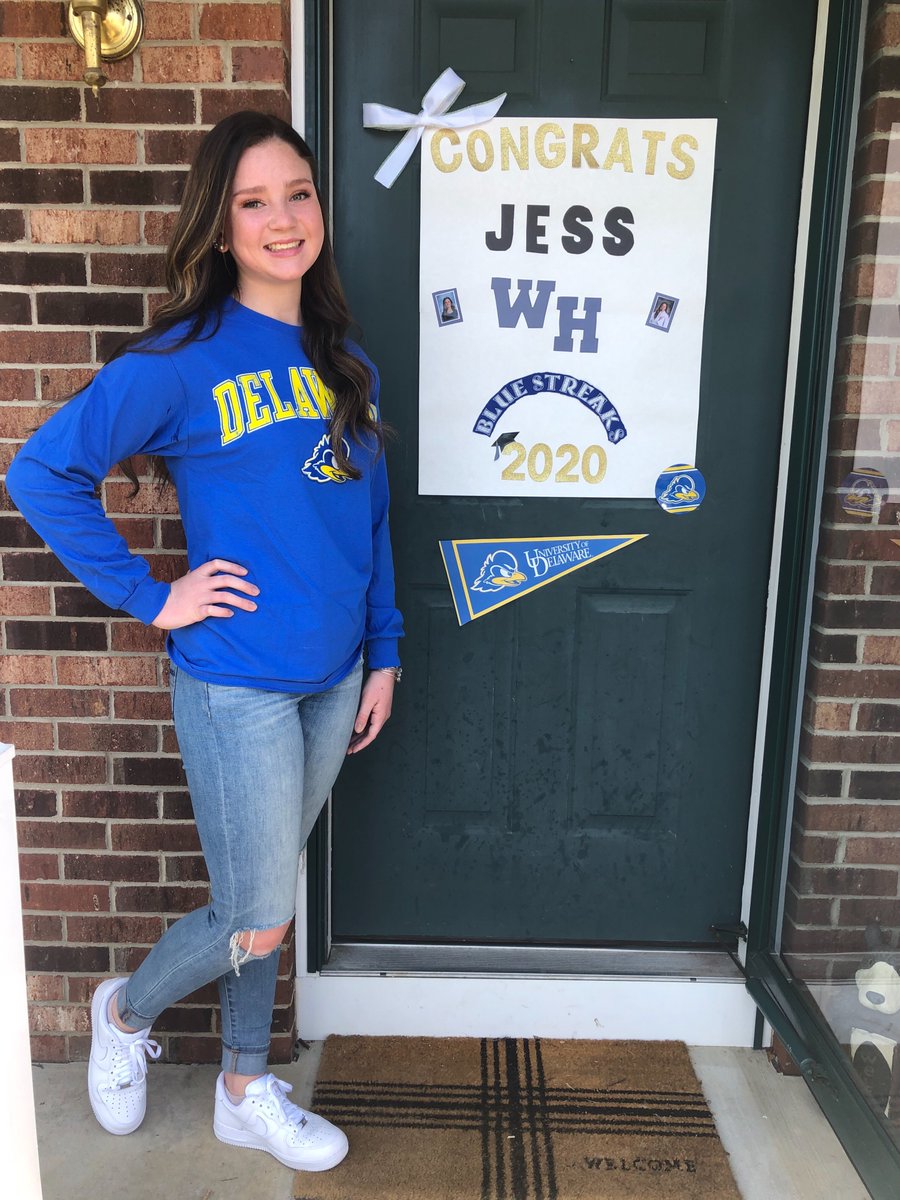 WHRHighSchool's tweet photo. Let's celebrate our 
@WHstudco President, Jessica Howley. From #BlueStreak to #BlueHen! Looks great! @UDelaware is where she will be continuing her academic career! 
@Hills2020
 #WHRHSClassof2020 #WHRHSPride https://t.co/2xGIgD6Igu