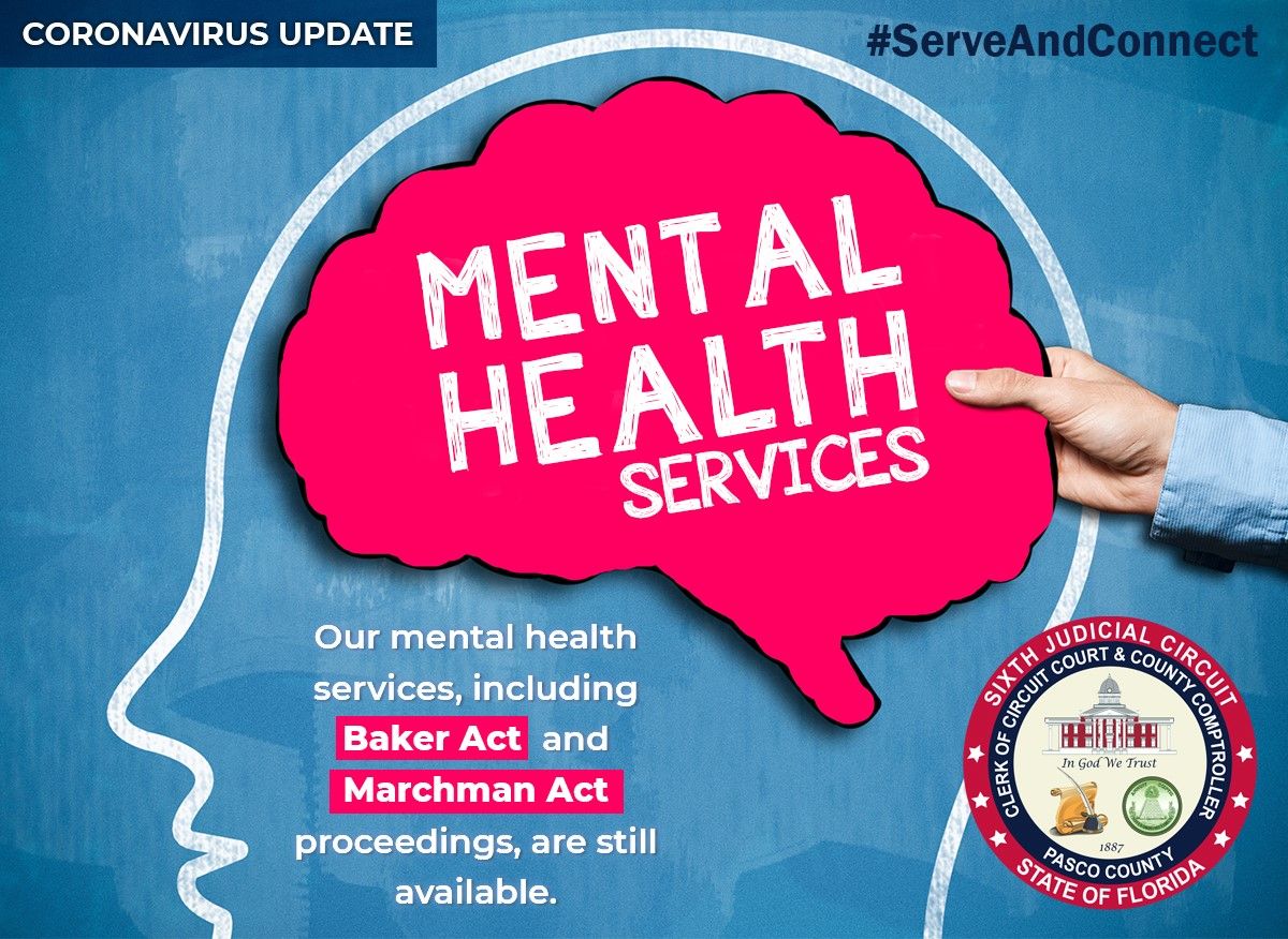 pascoclerk's tweet photo. Mental health services remain vital! During these uncertain times, we continue processing paperwork for Baker &amp; Marchman act proceedings. Visit https://t.co/tALvEDoAbS for more info.
#FLClerks #COVID19 #EssentialServices
@pascosheriff @Florida_Courts 
@ServeAndConnect https://t.co/CeNOmAZKZW