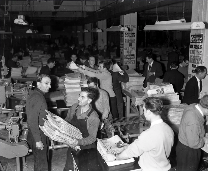 The bombing of <a href="/thetimes/">The Times and The Sunday Times</a> offices in Printing House Square didn't stop the paper being printed in 1940, @thesundaytimes machine room busy #printing, 1961. Across our titles we still provide a lifeline of trusted information for millions during a crisis. Do your bit. #buyapaper