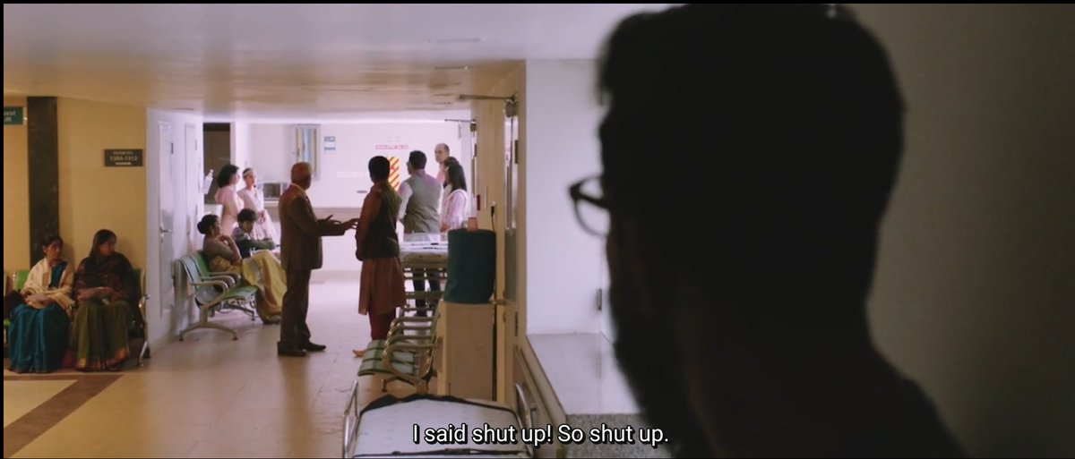 In a hospital scene when he argues with his father for abusing his mom at the same time he tries to shut Leela.
