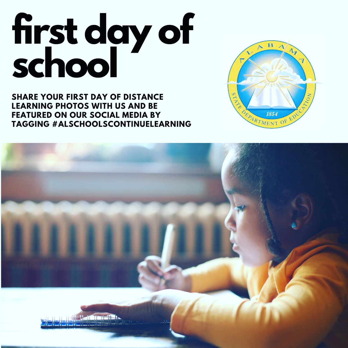 It’s the first day of school for distance learning for students in Alabama.  Share your distance learning photos with us by using #alschoolscontinuelearning and you could be featured on our social media
#alsde #alabamaachieves #education #altogether #educationmatters