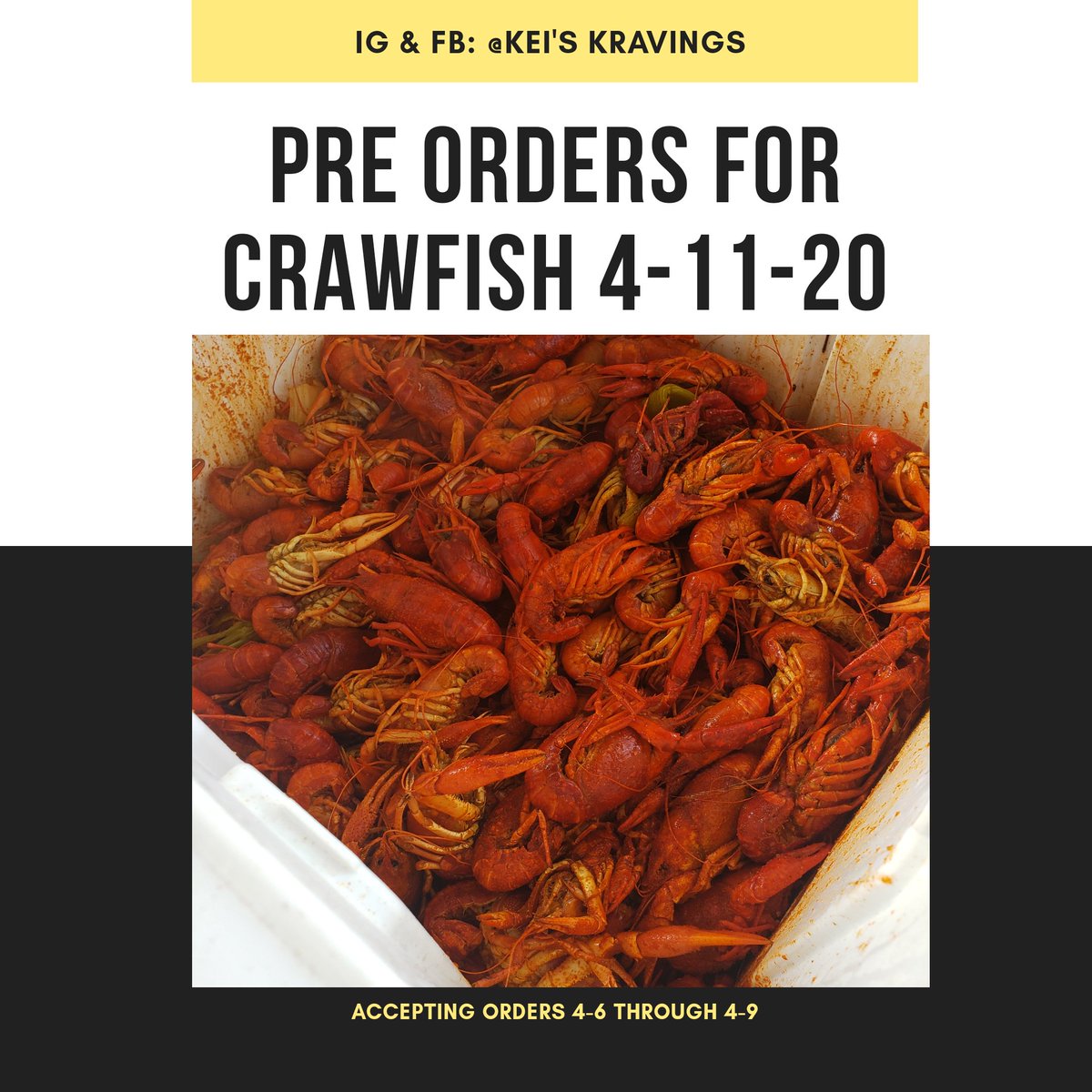 KeisKravings's tweet photo. Crawfish $5/Ib minimum of 2 Ibs,
$4.49/Ib for 10 Ibs or more!!! Ask about our (Crabs, Lobster Tail, Turkey Necks etc.) 
⚠️Saturday Pick Up Only⚠️ 
✅Prospect Park Willowbrook ✅WalMart off I-10 and Beltway 8
10750 Westview Dr, Houston, TX 77043 
✅2602 W Loop S, Houston, TX 77027 https://t.co/rFlUJA1jBs