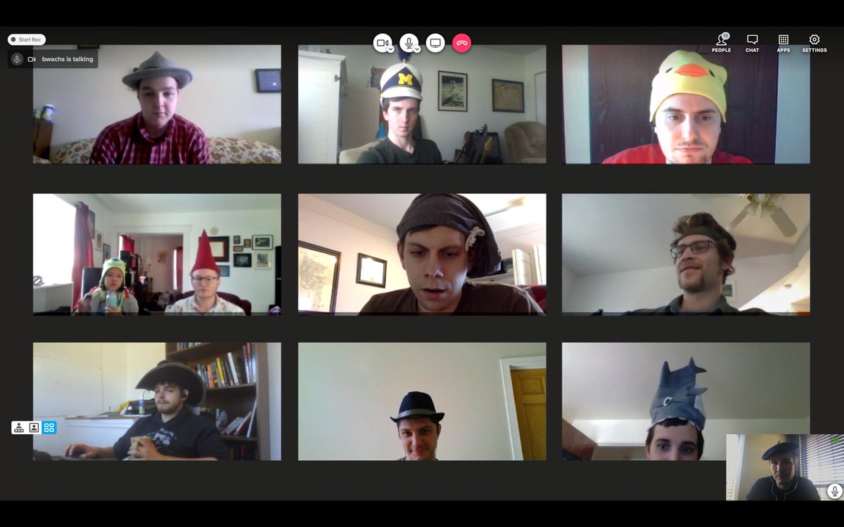 Aerospace students making the best of a difficult situation: The Plasmadynamics & Electric Propulsion Laboratory had “Silly Hat Day” for their virtual lab meeting! #UmichEnginAtHome
pepl.engin.umich.edu