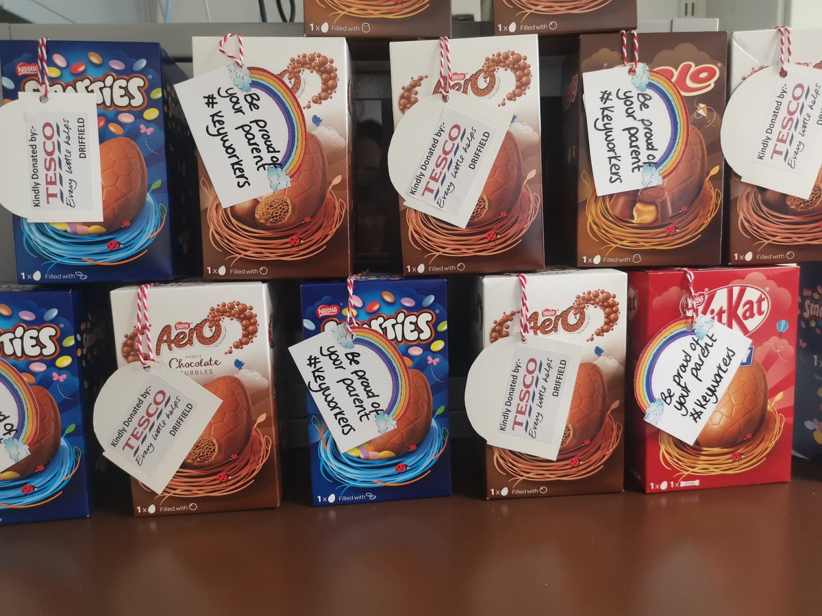 Easter Eggs for all the keyworkers children in Driffield who go into school everyday so their parents can keep the cogs turning #Tesco ❤️🌈