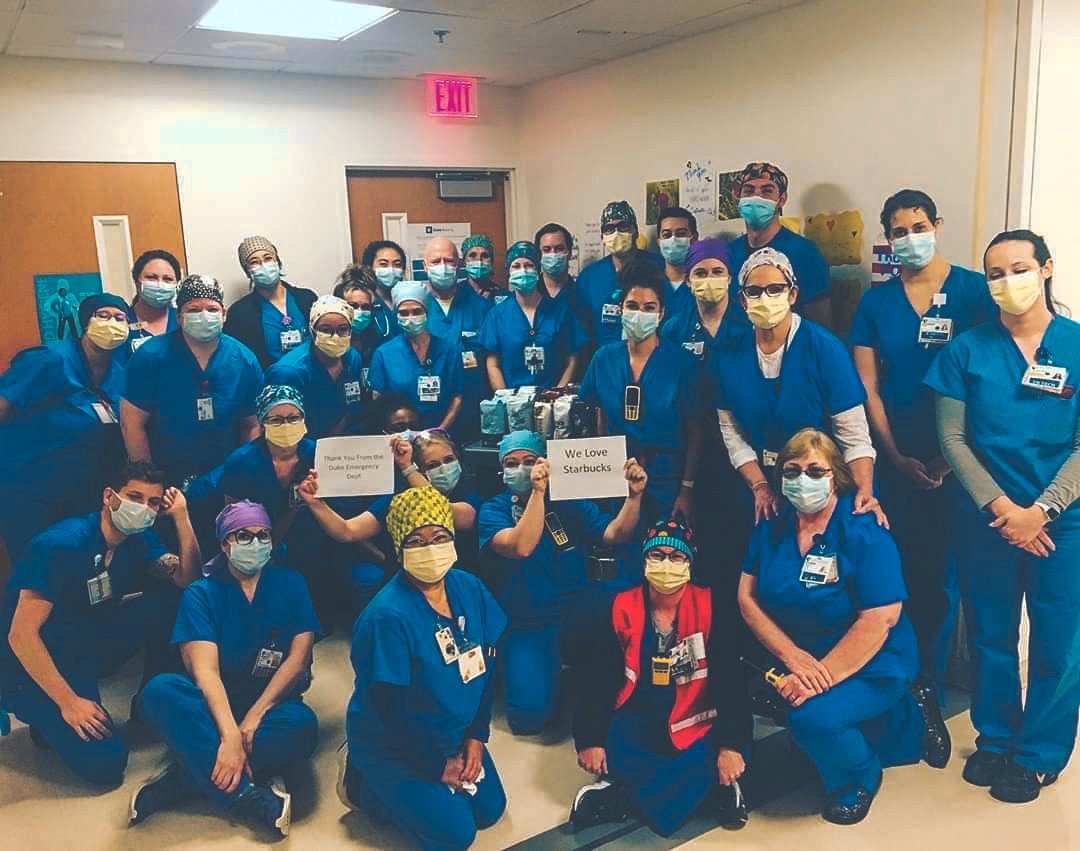 Rogue_Snowball's tweet photo. Thank you @starbucks employees for donating your monthly perks to your favorite Emergency Deparment. Keeping your ED staff caffeinated! We thank you and appreciate you during all of this! 
Everybody smile on one, two, three! 
#thankahealthcareworker #FRONTLINE #COVID19 #EDstaff https://t.co/GXTbrgBQT6
