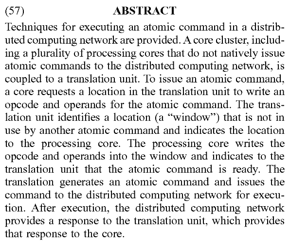 Patent: Atomic operations in a large scale distributed computing network - AMDMore details:  http://www.freepatentsonline.com/20200081712.pdf 