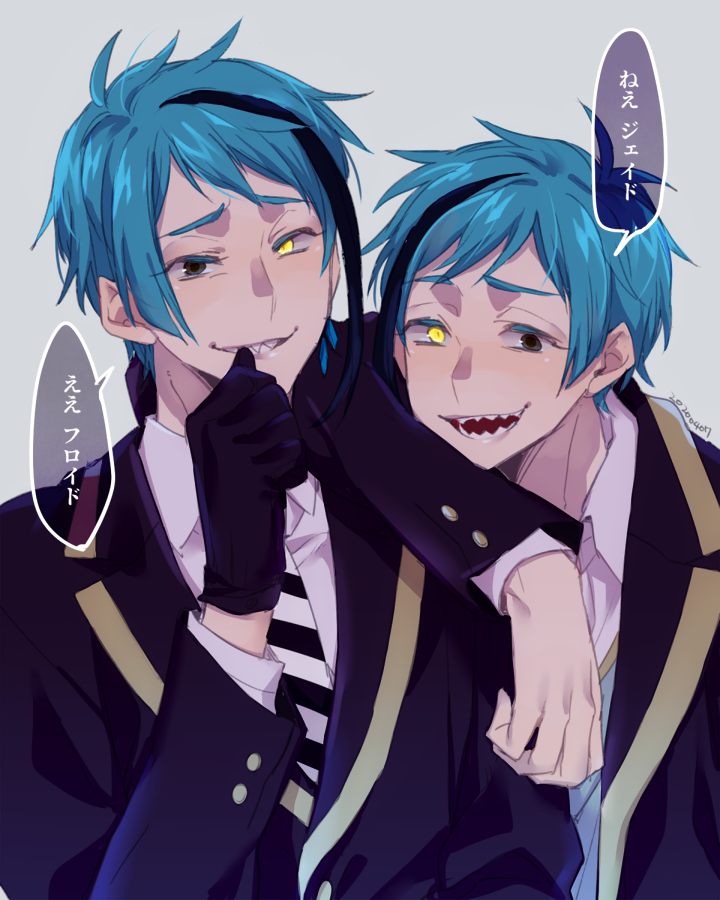 sharp teeth heterochromia striped necktie multiple boys siblings brothers male focus  illustration images
