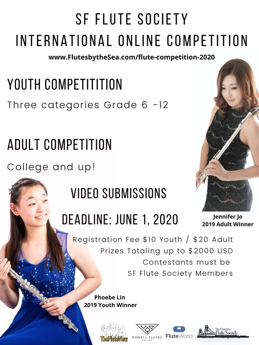 SF Flute Society Competition deadline extended to June 1st so that you may submit with accompanist. flutesbythesea.com/flute-competit…