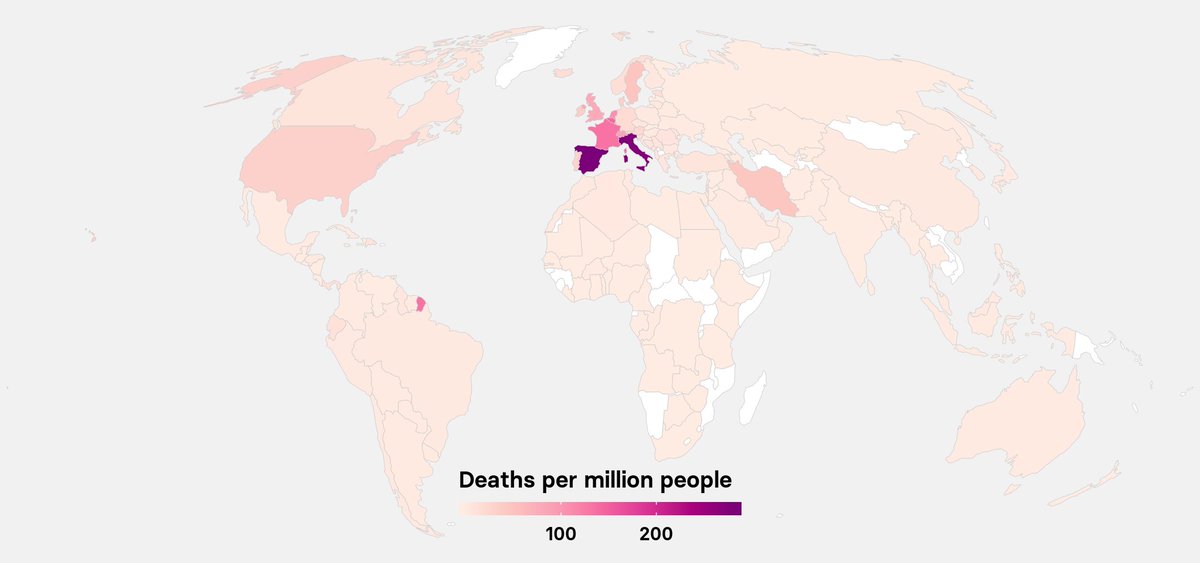 3/ It's important to realize that the death rates in Italy and Spain, relative the the nations' populations, are still both higher than for the US. https://www.buzzfeednews.com/article/peteraldhous/coronavirus-updating-charts-maps