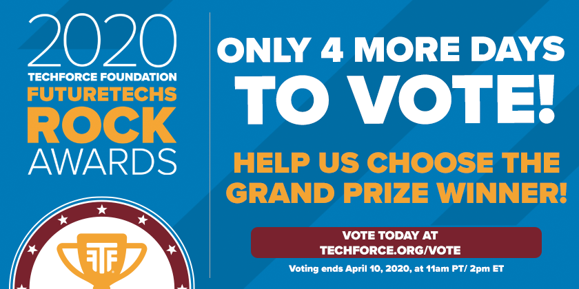 We’ve named our finalists for the 2020 #FutureTechs Rock Awards, and that means it’s time for you to cast your vote for the Grand Prize winner! Meet the finalists and vote at hubs.ly/H0pcZDS0
...
#TechForce #newcollarcareer #FutureTechsRock #awards #newcollarcareer