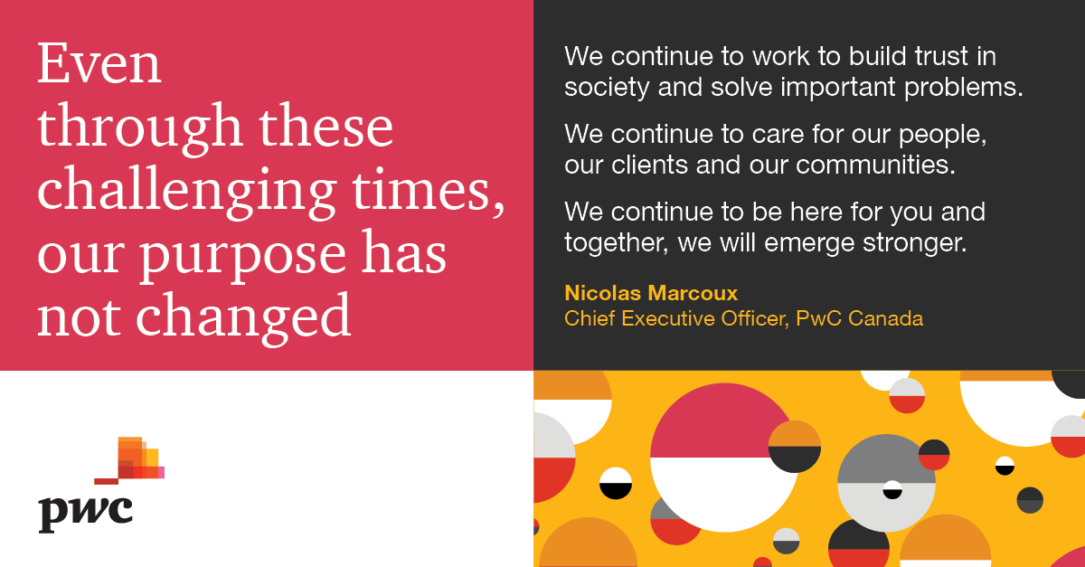 nicolasmarcoux's tweet photo. I’m truly proud of our @PwC_Canada leadership team, our partners and all of our people for rallying together so that we can continue to be there for each other, our clients and our communities. https://t.co/eylr258eH8
