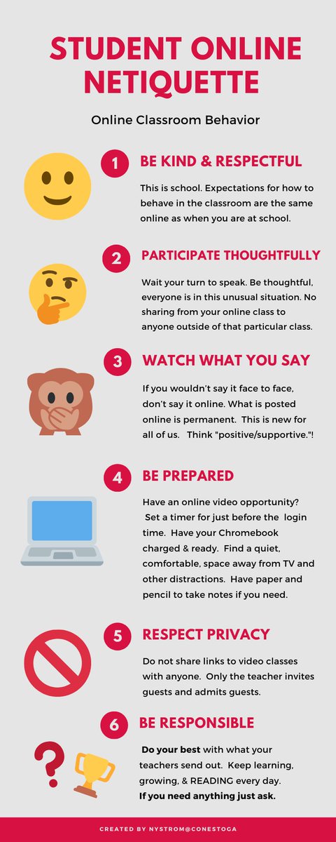 deb_nystrom's tweet photo. I found the need to create a Student Netiquette Infographic for teachers to share.  #bsdfutureready #phase3 https://t.co/jvSuAl8sPN