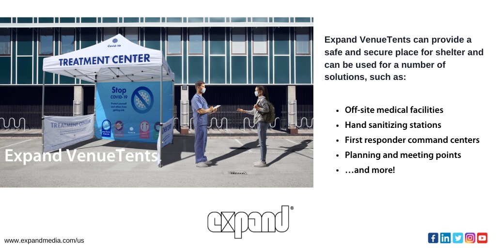 We are here to support the fight against COVID-19. Most hospitals and medical centers require additional portable space. Expand VenueTent can provide a safe and secure place for testing sites. 
Contact us  bit.ly/2Hyldxf
#StaySafe