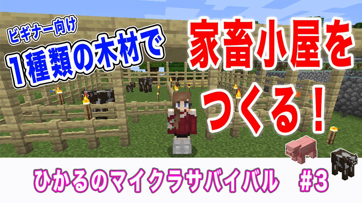 相澤ひかる A Twitter Youtubeに新作up ひかるのマイクラサバイバル 3 今回は簡単にできる家畜小屋です 施設作りに役立つ マイクラ豆知識も今回は満載 覗いてみてね 編集に6時間以上 そろそろいいソフトを導入するか検討しようかな T Co