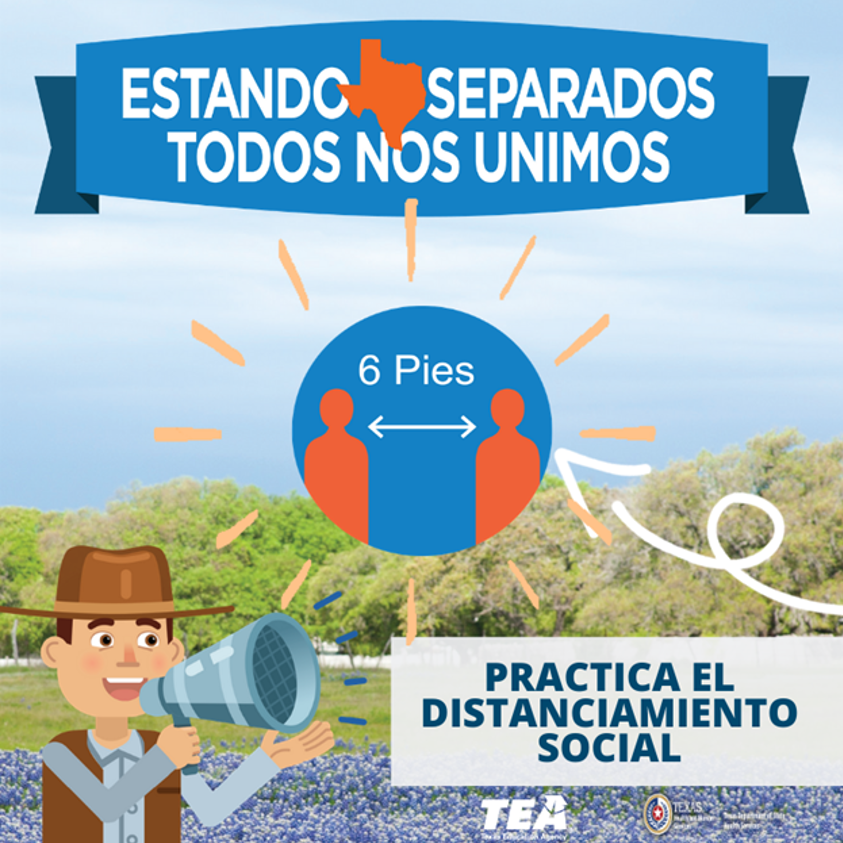 SSTmaincampus's tweet photo. Preveniene la propagación de COVID-19 en nuestra comunidad, practique distanciamiento social:
•Evite salir en público
•Mantenga una distancia de seis pies entre usted y los demás.
•Seguir las recomendaciones locales y estatales
Más información: https://t.co/E2EkQXYERA https://t.co/9MEIbDlUk4