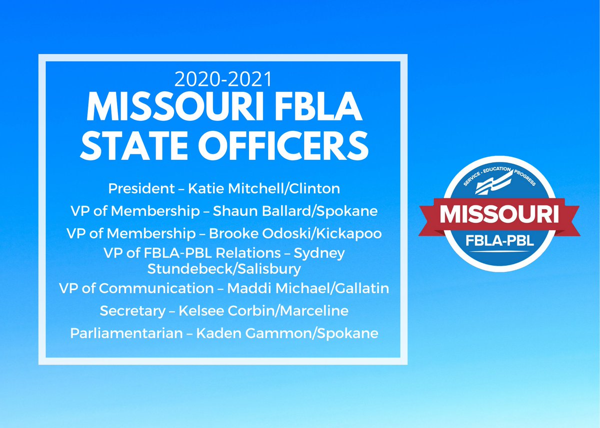 mofbla's tweet photo. Let's congratulate your newly appointed 2020-2021 Missouri FBLA State Officer Team! https://t.co/GoPGr6I2XU