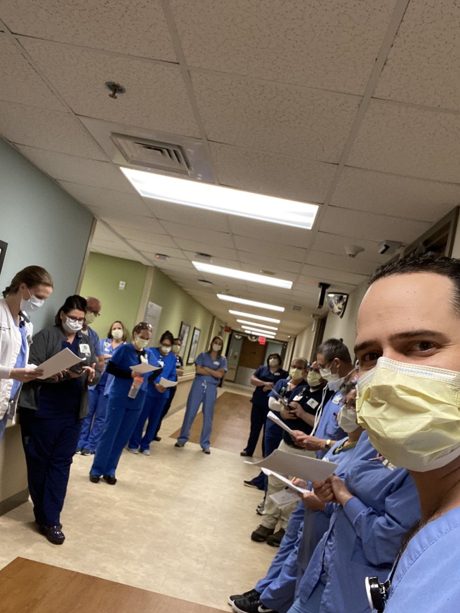 JustinSingerMD's tweet photo. Treated 12 #ELVO patients in the last 14 days and today our amazing team met once again to ensure safe practices for our #Stroke patients and providers amidst #COVID19. Amazing dedication and team work! #Neurosurgery #SpectrumNeuroscience #SpectrumStrokeStrong https://t.co/3Sa1cjVbTI