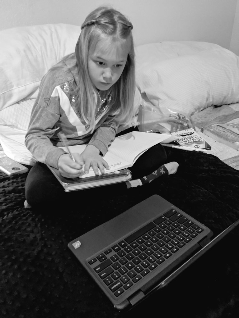 Athompson37's tweet image. Distance learning gives flex seating a whole new name.  We've learned in forts, at the kitchen table, in the backyard and now on a warm comfy bed on a cold rainy day.  @MrKooymanEIS @EtiwandaSD
