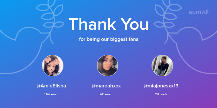 CSutcliffex's tweet photo. Our biggest fans this week: AmieElisha, mareahxox, miajonesxx13. Thank you! via https://t.co/2nimAP5h0n https://t.co/LtzBpdAT8o