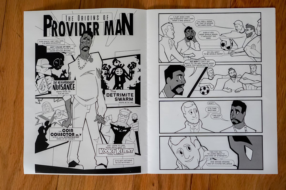 CPtwothree's tweet photo. When I got engaged in January, I used this comic illustration to propose. Thanks to Seth Sipe helping me in writing and illustrating this piece of gold I'll have forever. #ProviderMan is my fictional hero I joke with Meaghan that is my superhero identity. #SomeGoodNews https://t.co/lbifF05tIq