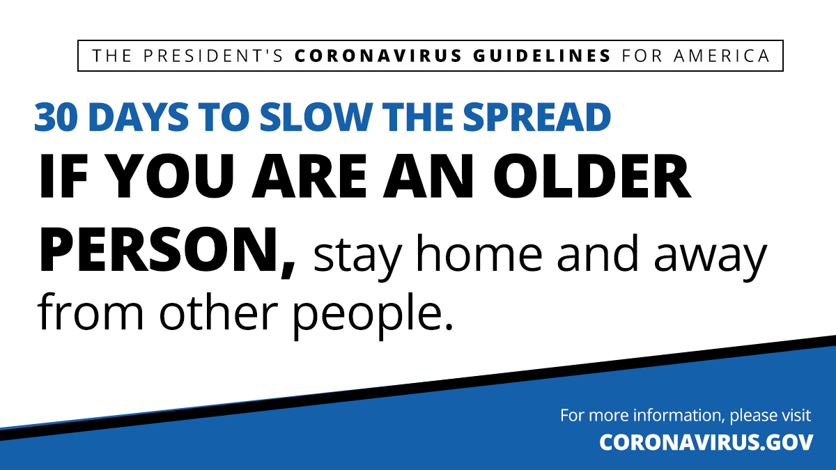 StateDept's tweet photo. If you are an older person, stay home and away from other people. For the latest information and updates from @CDCGov about #COVID19, how to protect yourself &amp; slow the spread, and resources for the community, visit https://t.co/0d1LhNulQk. https://t.co/sT8St4zIXQ
