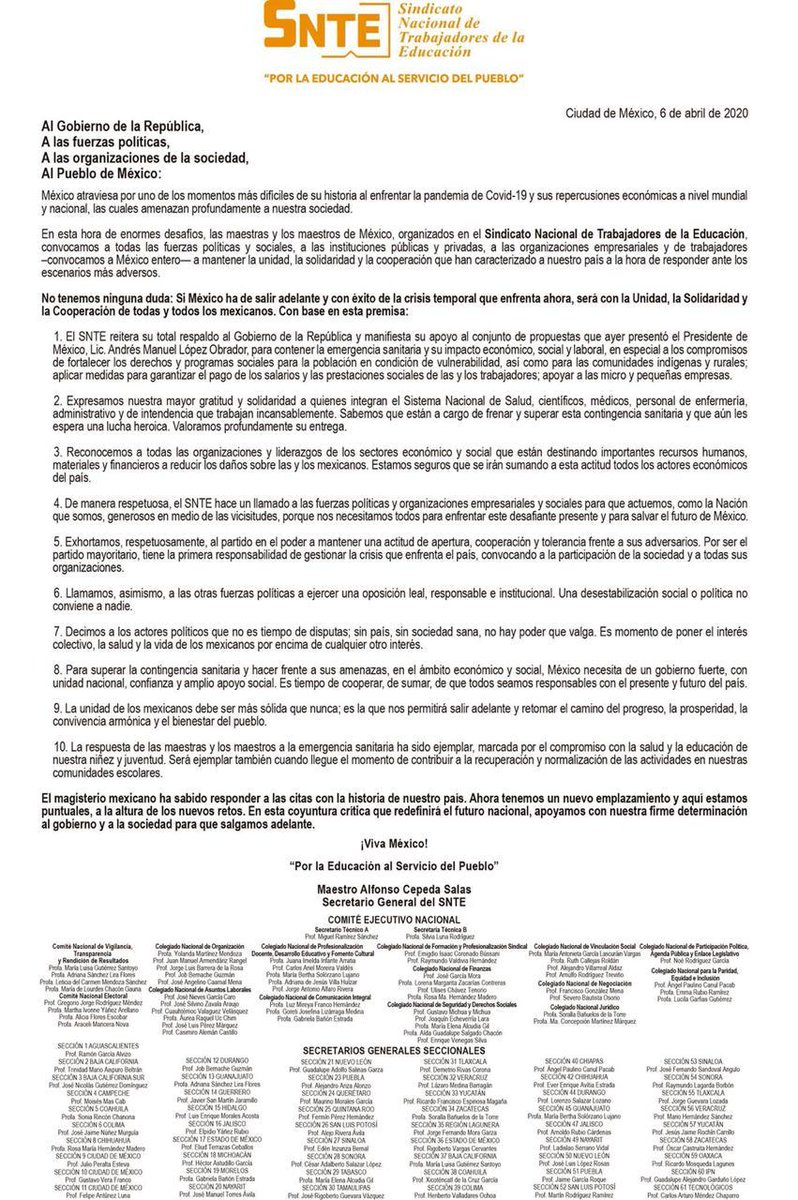 ChacoMartinezJ's tweet photo. El Posicionamiento del Sindicato Nacional de Trabajadores de la Educación #SnteNacional
#SNTEsalud
🔴 En su historia México 🇲🇽 ha enfrentado retos difíciles pero juntos siempre hemos salido adelante México 🇲🇽 es mucho más: Sí podemos; lo vamos a demostrar ✔️

#QuédateEnTuCasa 🏡 https://t.co/4JdXmcE6GL