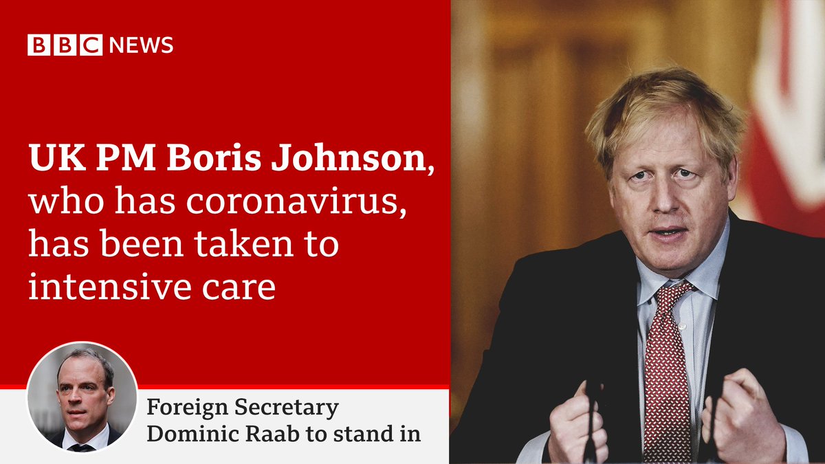 UK PM Boris Johnson, who is in intensive care, has asked Foreign Secretary Dominic Raab to stand in "where necessary" http://bbc.in/3dZpZ5M 