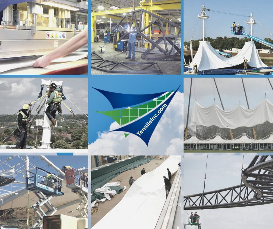 TensileSystems's tweet photo. Tensile Structure Systems (TSS) at work. Call us to find out how we can help you with your tensile membrane structure design, fabrication, cleaning, maintenance, repair and/or inspection needs: https://t.co/JNNgkMndf0
#tensilemembrane #tensionstructure #fabricarchitecture https://t.co/Xs5iLyr9wX
